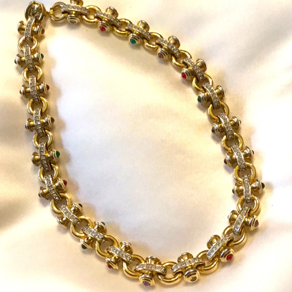 Vintage Swarovski Crystal Necklace Gold Tone